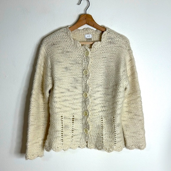 Vtg Alps 100% Wool Long Sleeve Chunky Cottage Core Button Cardigan Sweater M - Picture 1 of 10